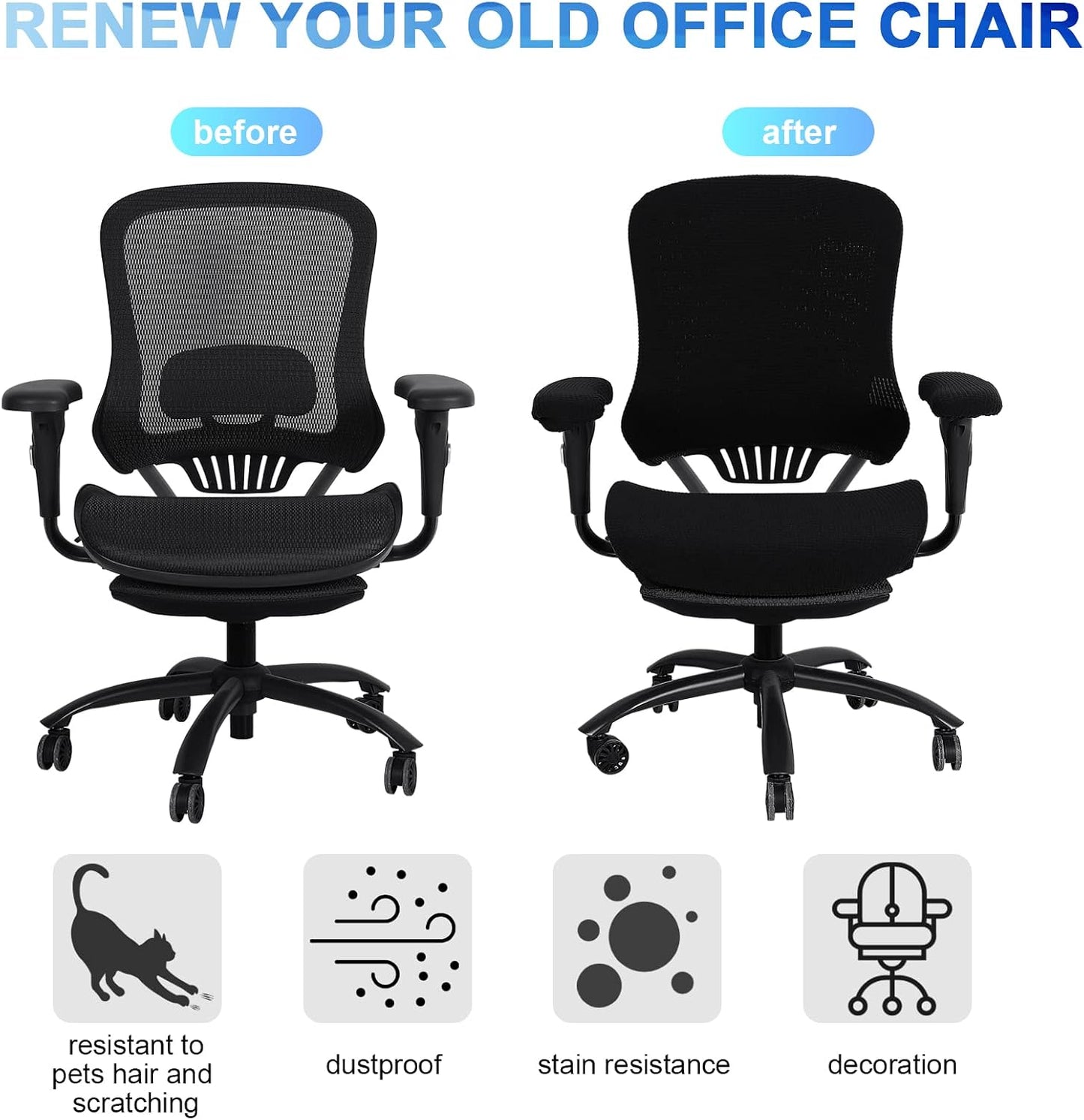 Tallew 4 Pcs Office Chair Covers Set Computer Universal Protective Stretchable Chair Seat Covers Desk Armrest Slipcovers Pads Office Cushion Backrest for Rotating (XL,Silver Gray)