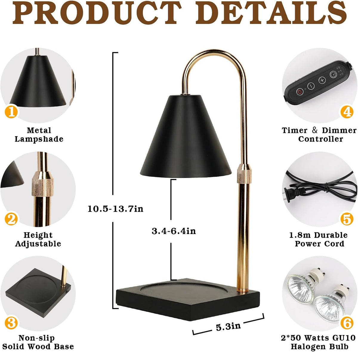 Modern Candle Warmer Lamp with Timer, Dimmable Candle Lamp Warmer, Mothers Day Birthday Gifts for Women Men, Black Candle Warmer, Adjustable Candle Light Warmer, Cozy Living Room Bedroom Home Decor