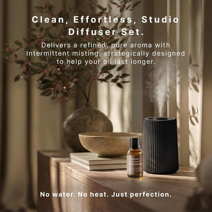 Homedics Waterless Essential Oil Diffuser with 15ml Vanilla Cedarwood Fragrance Oil. SereneScent Cordless Cold Air Scent Diffuser Starter Kit with Ambient Light, Studio 671 (White)