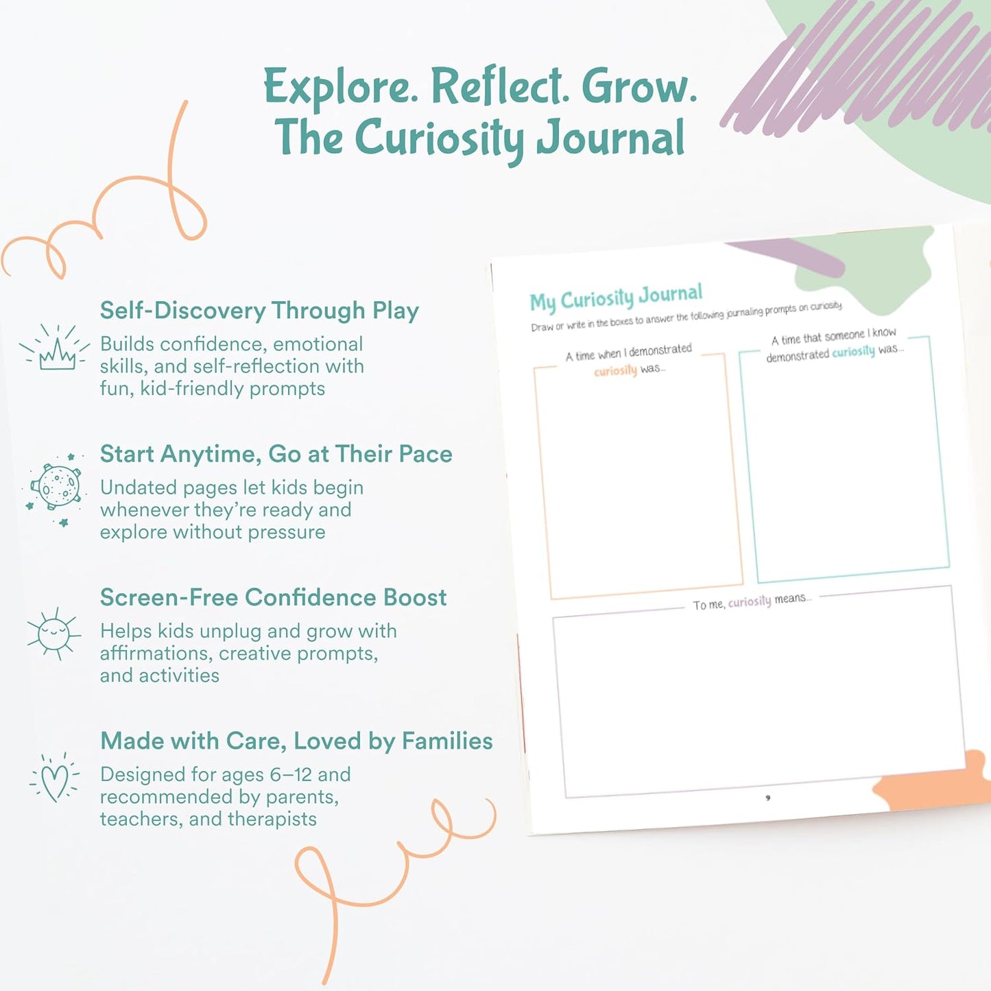 Sonder Kids Wellness Gratitude Journal - Kids Journal for Girls and Boys, Hands-On Activities like Crosswords, Coloring and Nature Prompts, Undated, Ages 6-12, 56 pages