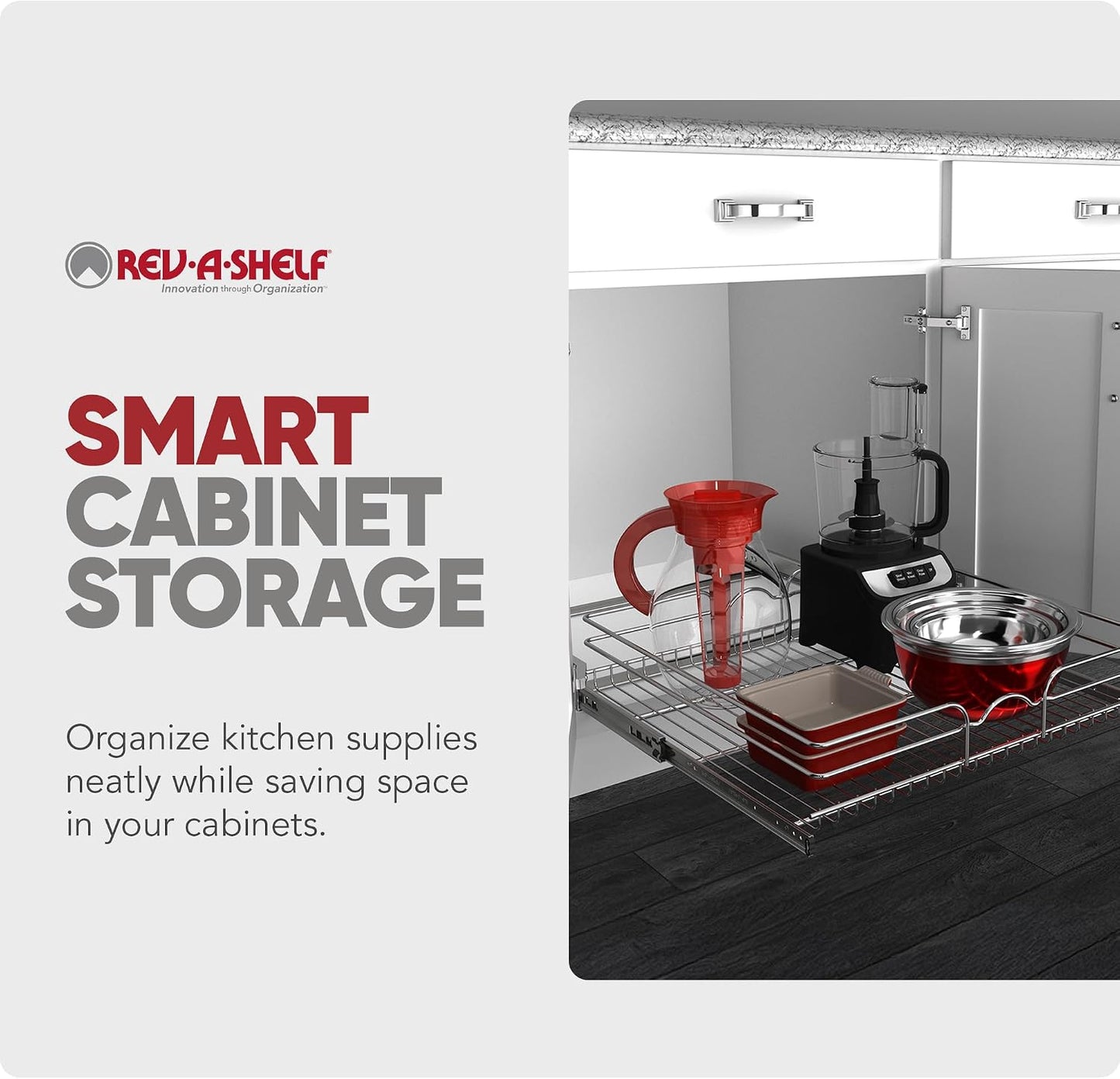 Rev-A-Shelf Pullout Organizer for Cabinets, Min Opening Width of 18" | STwo-Tier Steel Shelf for Kitchen or Vanity Cabinet Organization, Heavy Gauge Wire Slide Out Storage Basket, 5WB2-1822CR-1
