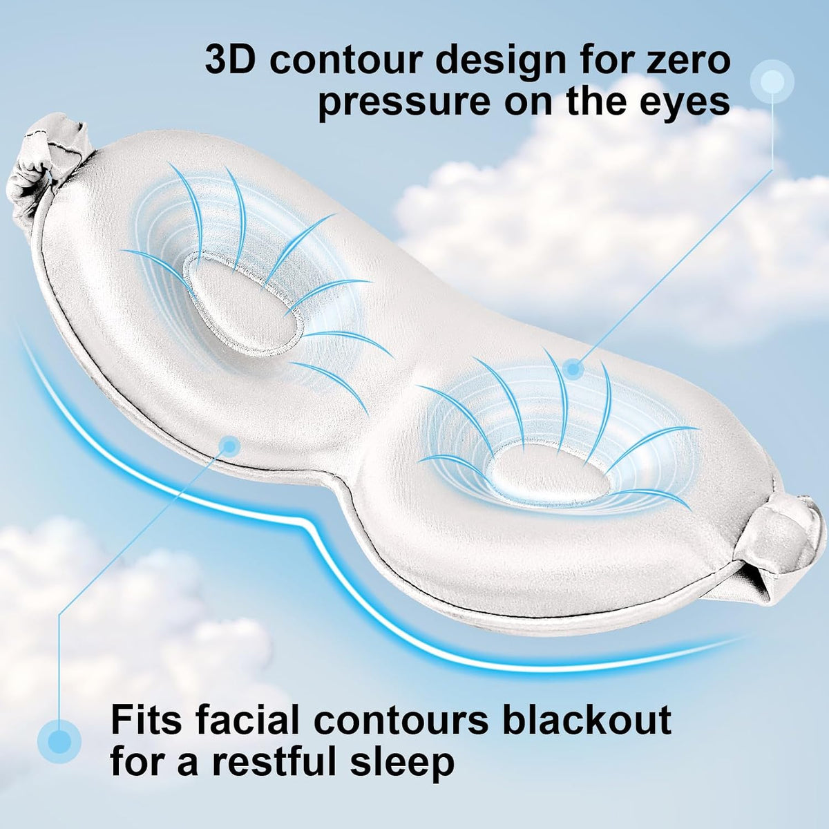 Silk Eye mask for Sleeping 3D Anti Wrinkle Skin Friendly Black Out Black