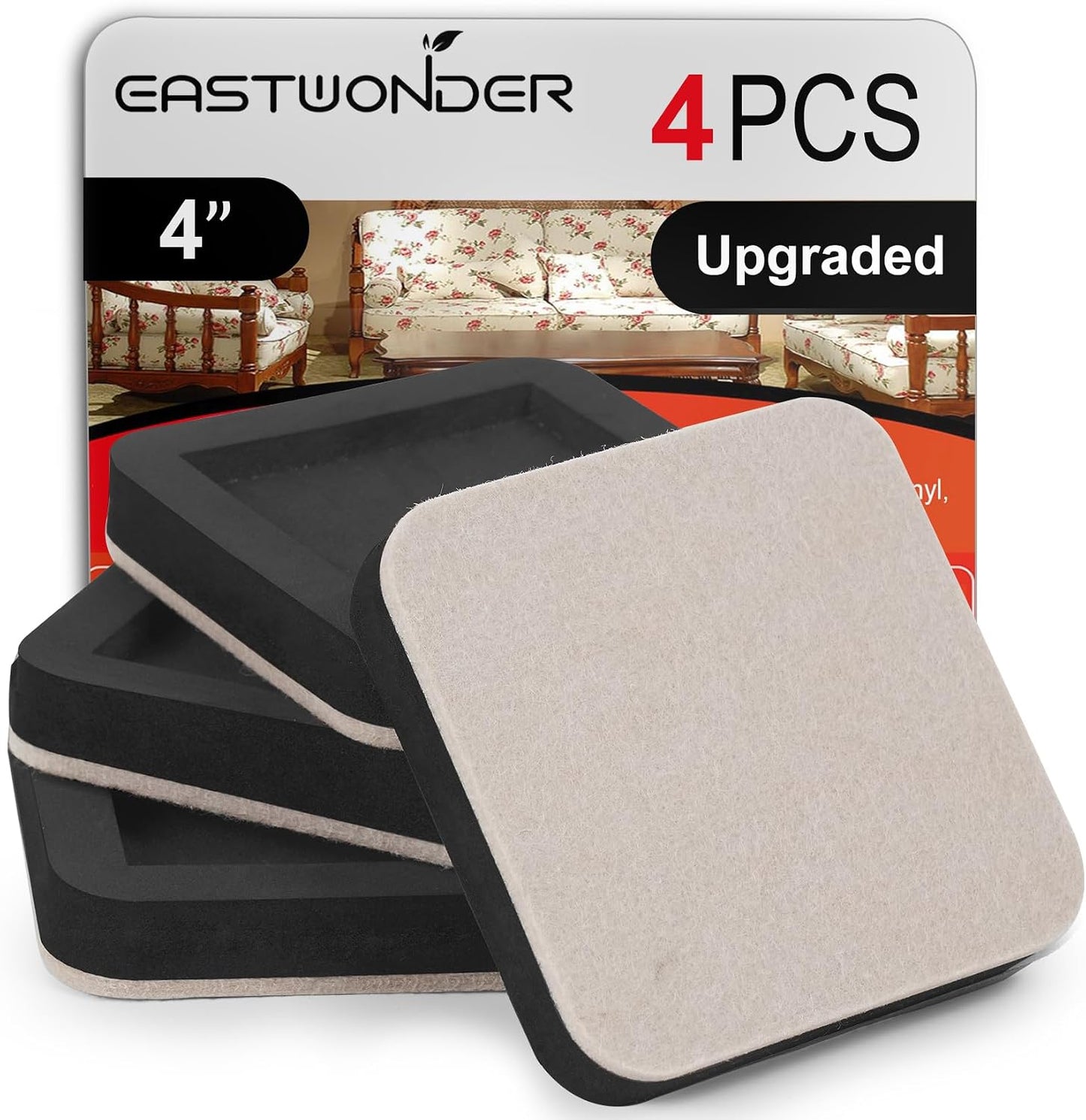 Upgraded Felt Furniture Sliders for Hardwood Floors - 8 PCS 4" | Patented Groove Design, Furniture Movers Sliders, Easily and Safely Move Any Item, Floor Protection