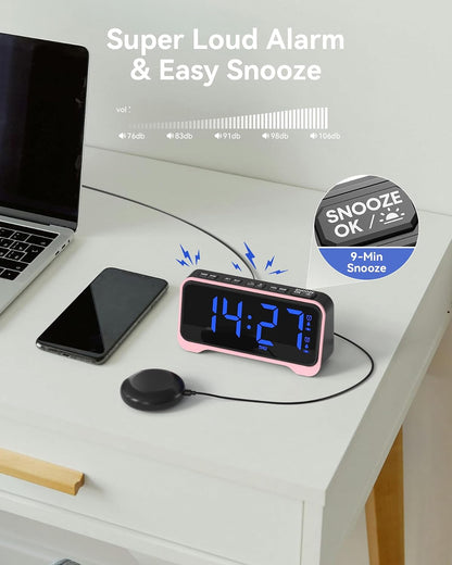 Loud Alarm Clock for Heavy Sleepers Adults, Bed Shaker Alarm Clock