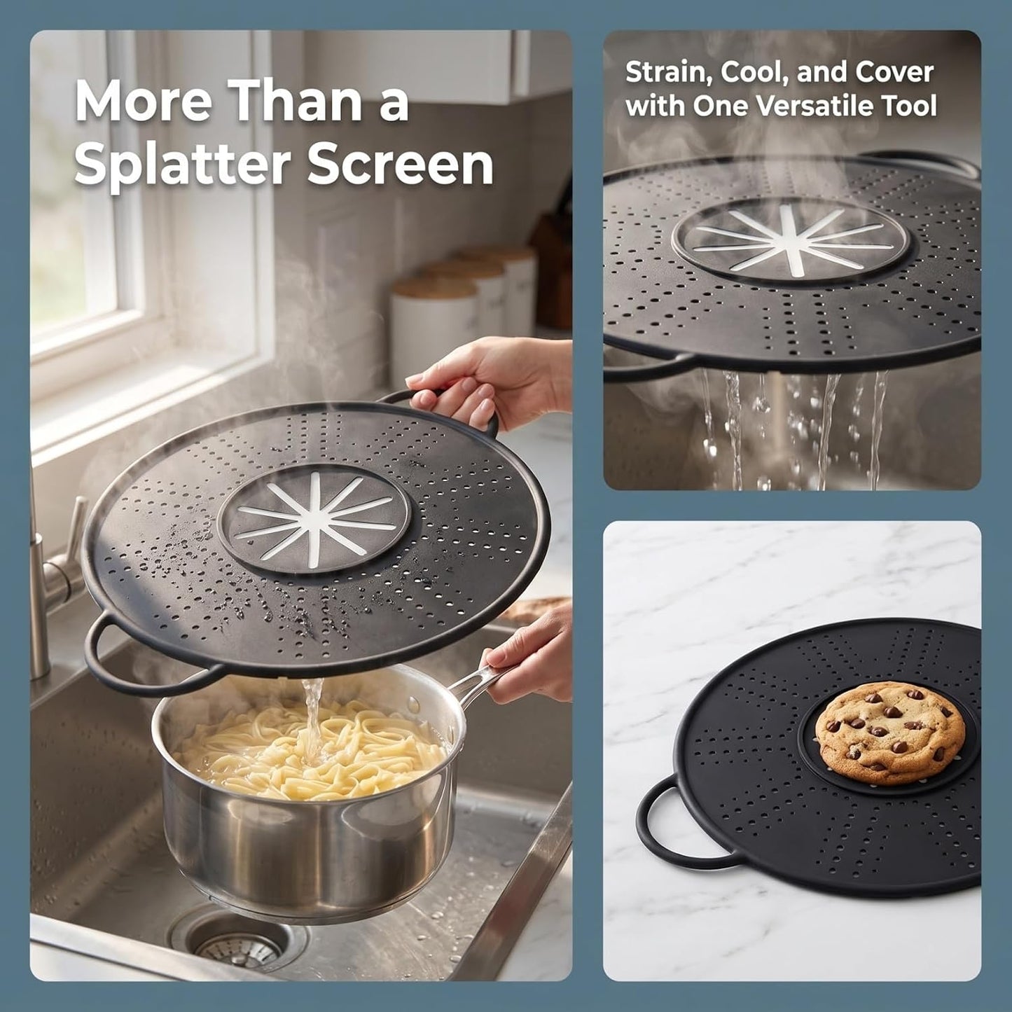 CALLARON Silicone Splatter Screen with Side Handles 13.38 Inch Frying Pan Cover Oil Splash Guard for Frying Pan Cooking Splatter Shield Heat Resistant Kitchen Tool