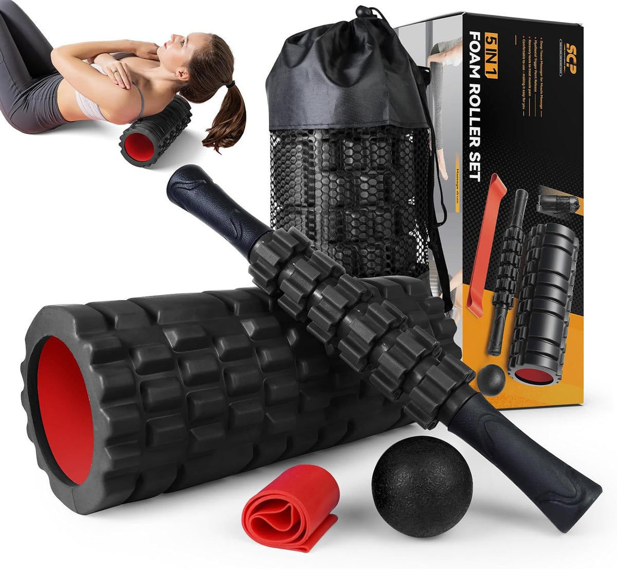 SUBCULTUREPICK 5 in1 Foam Roller Set, Trigger Point Foam Roller Deep Tissue