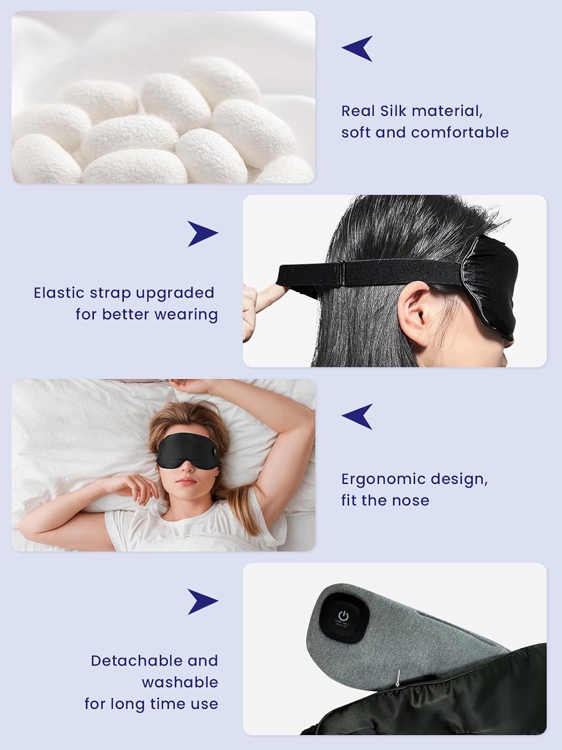 Dearan Upgraded 3 Temperature Modes Silk Heated Eye Mask Cordless,Rechargeable Warm Eye Heating Pad No Pressure for Dry Eyes, Sleep Eye Mask Christmas Gift for Men Women