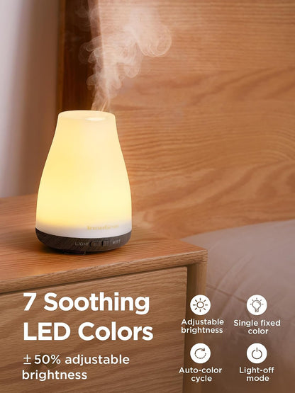 InnoGear Essential Oil Diffuser, Ultrasonic Diffusers for Home Aromatherapy Humidifier for Bedroom Room 7 Colors LED 2 Mist Mode Auto Off, Basic White