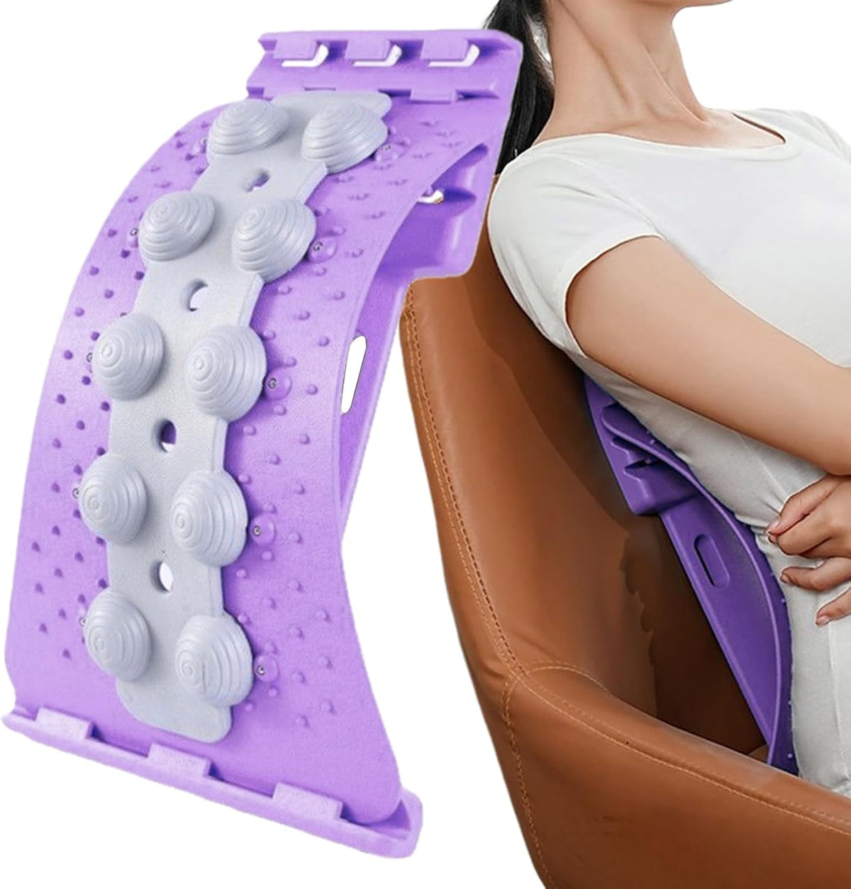 Lumbar Traction Device - Adjustable Spine Support Board, 4 Height Options, Massager, Curved Stretch Pad | Back Alignment Tool, Neck Relaxer, Daily Training Accessory, Office Desk