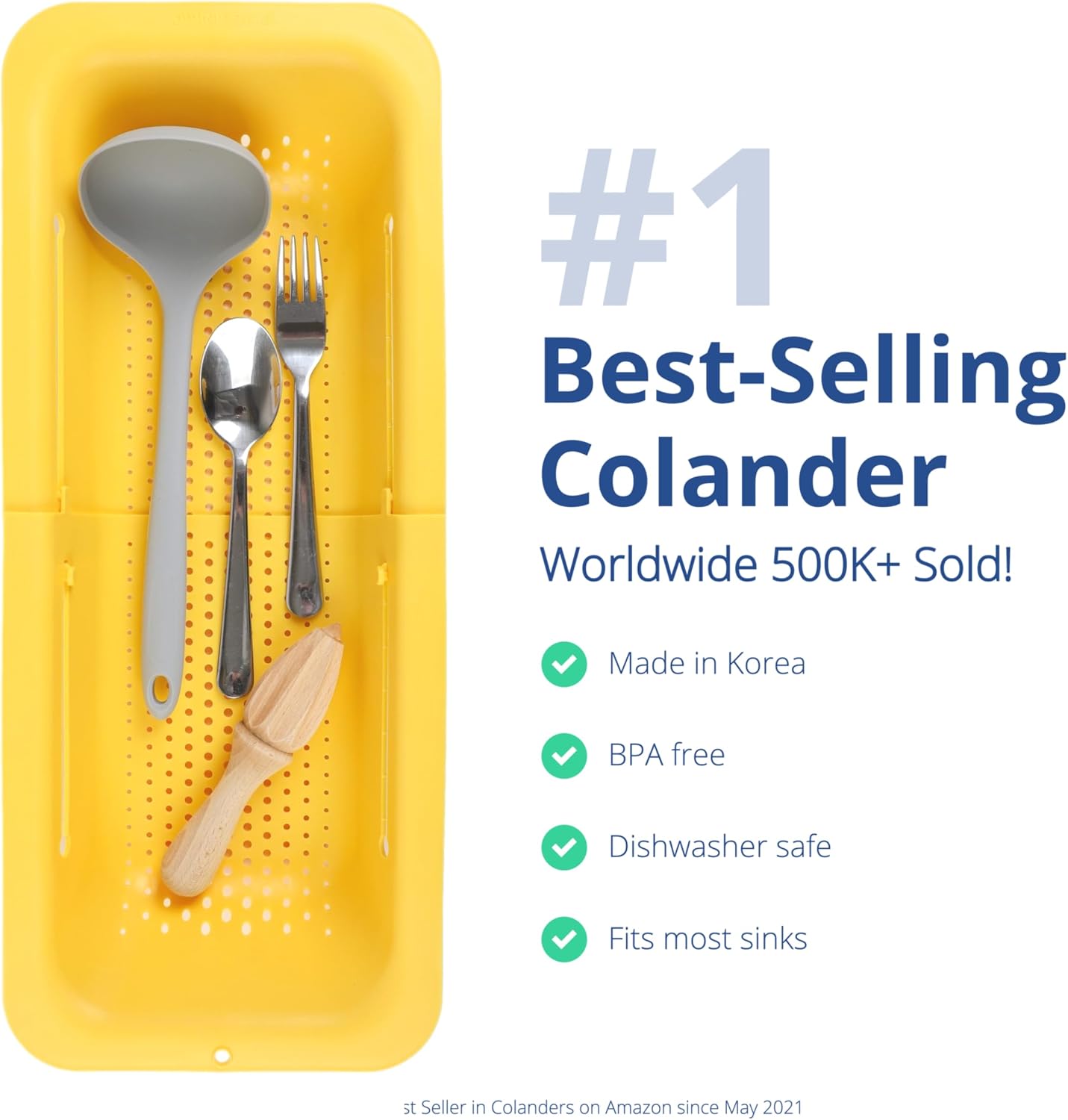 Blue Ginkgo Over Sink Colander, Extendable Kitchen Strainer, Grey | Fits Most Sinks. Rinse, Drain and Dry with Ease.