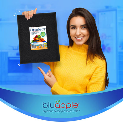 Bluapple FreshMats - Refrigerator Bin Liners, Fridge Drawer Mats - Keeps Produce Fresh Longer, Prevents Bruising, Promotes Air Circulation - BPA-Free Polyurethane Foam - (4-Piece Set, 12"x15", Green)