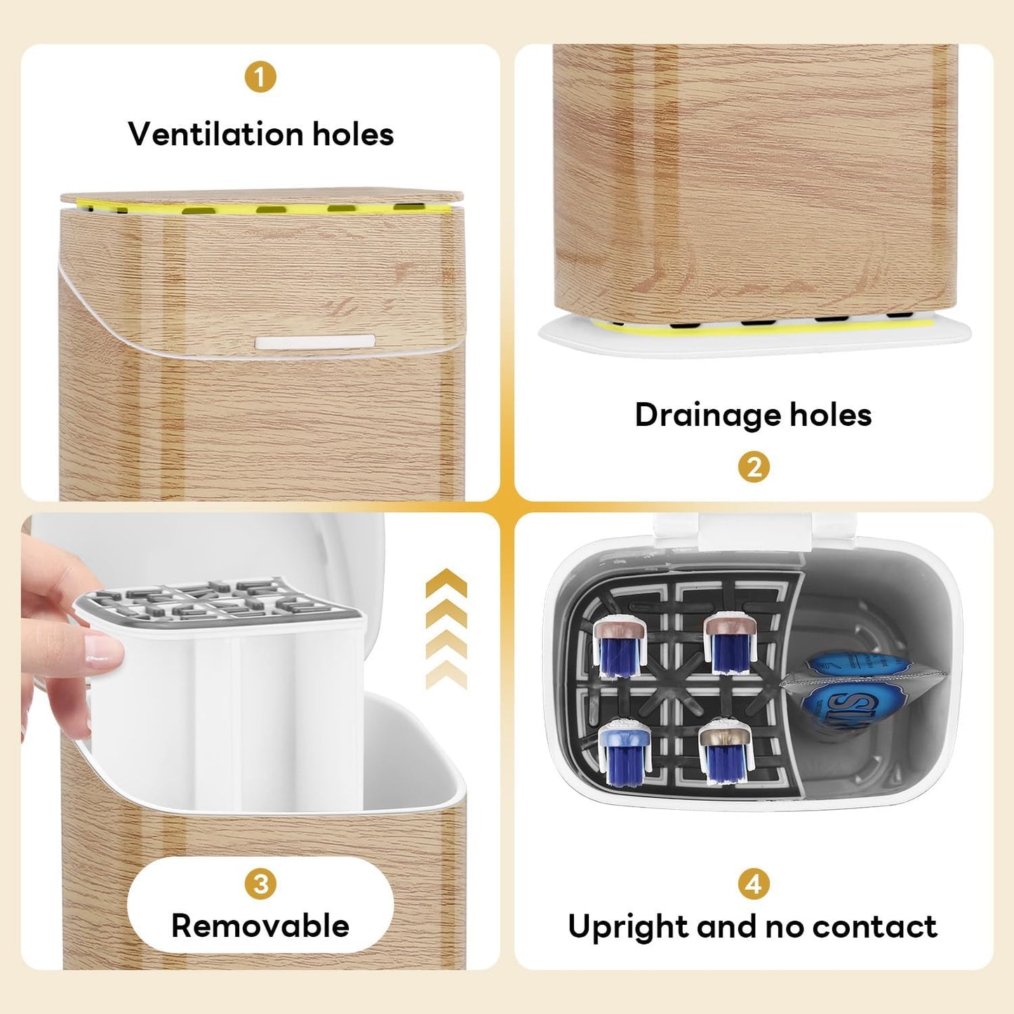 GFWARE Electric Toothbrush Holder with Cover, Ventilated & Drainage, Silver | Detachable 5 Slots Bathroom Organizer for Toothbrush & Toothpaste, Waterproof & Dustproof, Electric Toothbrushes Under 10 In