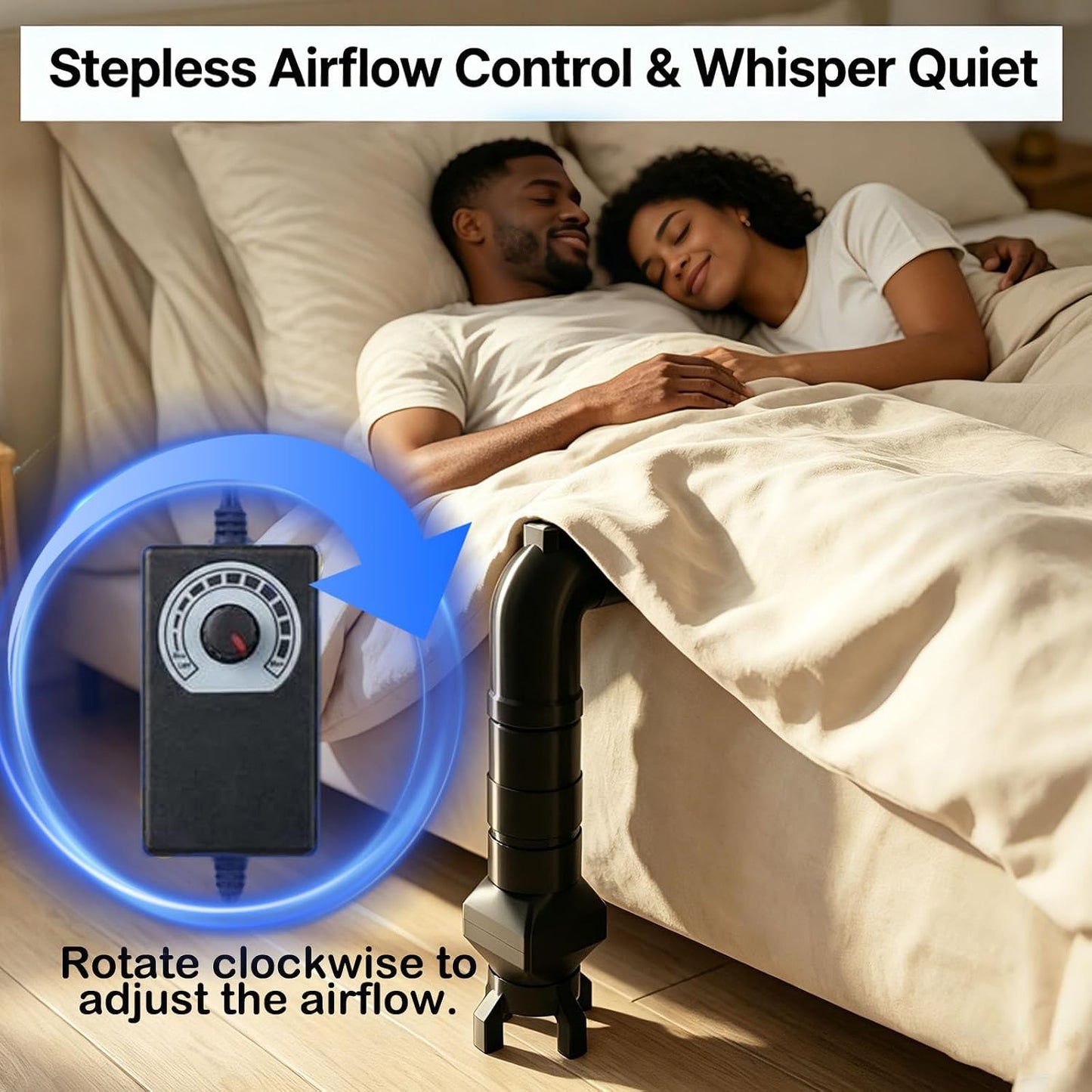 Bed Cooling System Under-Sheet Midnight for Night Sweats, Bed Fan Under Sheets, for Hot Sleepers, Bed Cooler for Cooler, More Comfortable Sleep