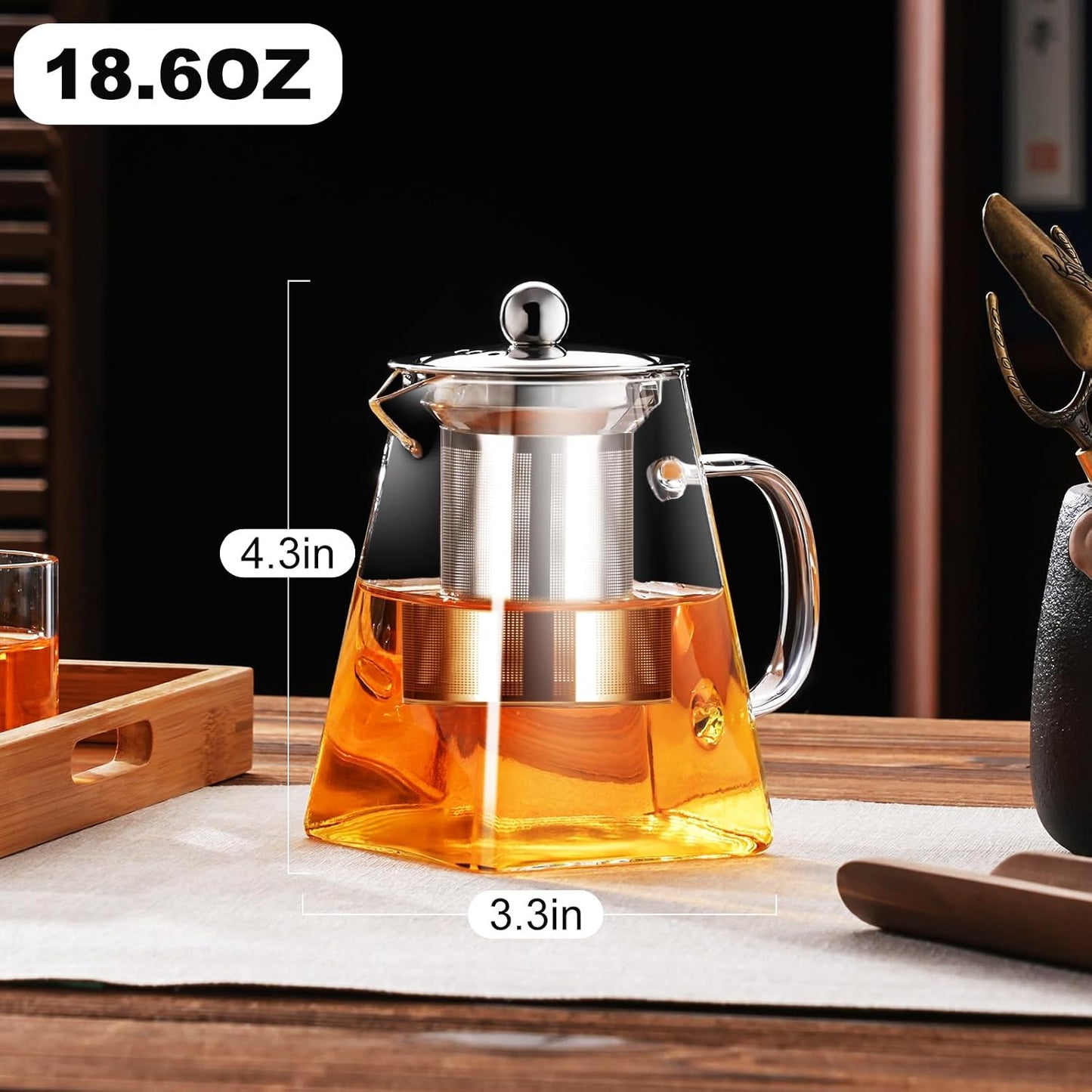 PARACITY Glass Teapot Stovetop 22 OZ/650ml, Tea pot with Removable 18/8 Stainless Steel Infuser, Borosilicate Clear Tea Kettle, Teapot Blooming and Loose Leaf Tea Maker Tea Brewer for Camping, Travel | Clear small tea kettle with infuser and tea pot with