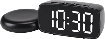 Dimmable LED Alarm Clock 2-Level Brightness, Wired Shaker, Snooze Function, Fits Bedside Table 4.7" L x 1.6" W x 2.4" H White Housing with Blue Light