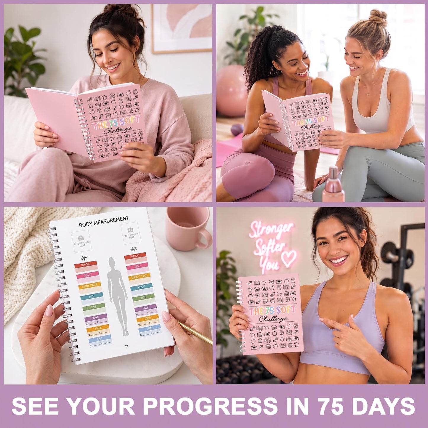 75 Soft Challenge Journal for Women | Daily Habit Tracker A5 Spiral 75-Day Habit Tracker Planner, 106-Page Full-Color Daily Logs, Weekly Reviews, Meal Water Workout Reading Tracker