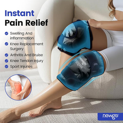 NEWGO Knee Ice Pack Wrap, 360° Full Wrap, Blue | Y-shaped Strap Stays Put, Reusable for Knee Replacement, ACL, Arthritis, Swelling, and Sports Injuries, 21.7" x 9.8"