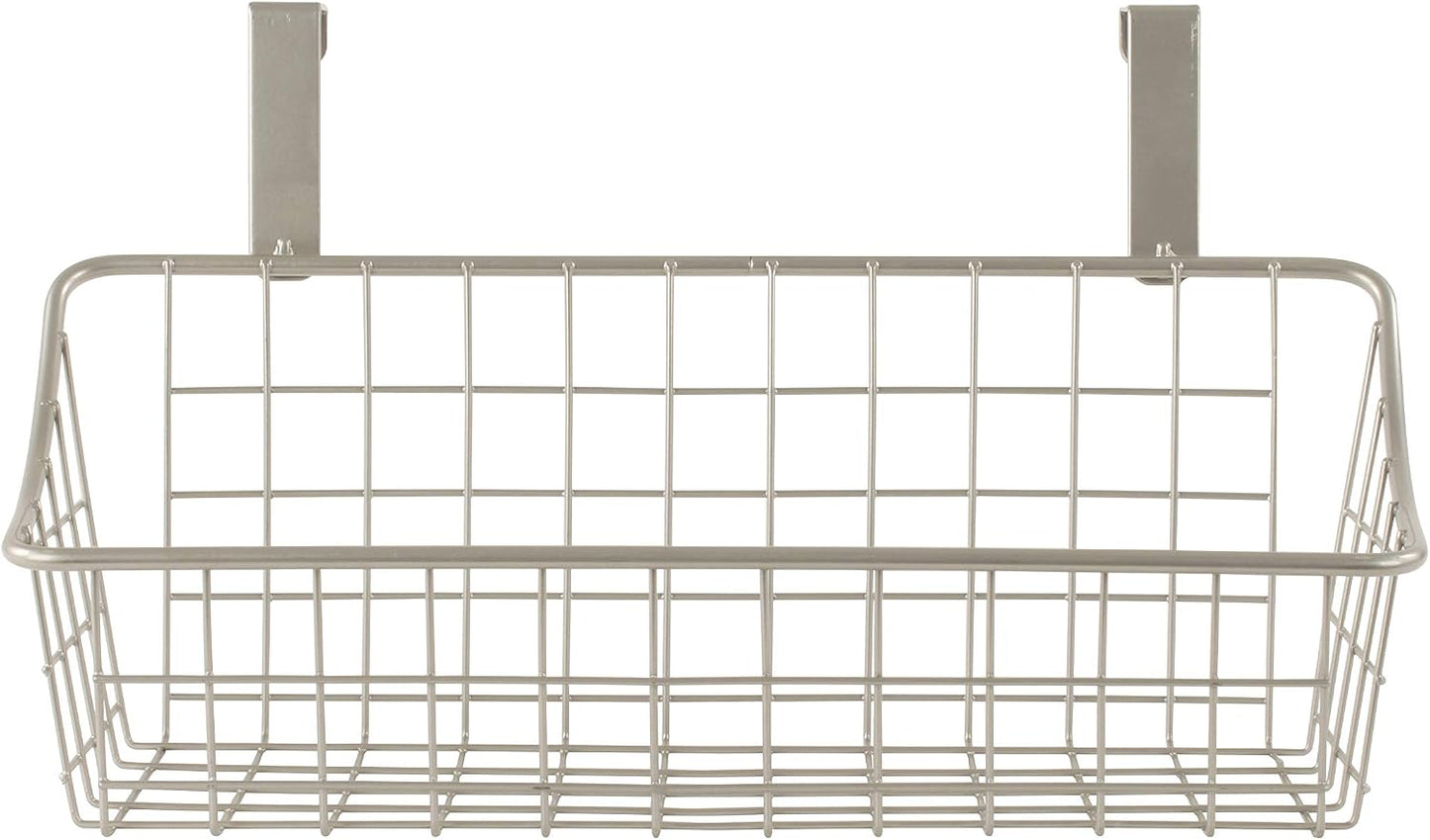 Spectrum Hanging Baskets for Organizing (Large, Satin Nickel) - Grid Over the Cabinet Wire Basket for Kitchen or Bathroom - Door Hanging Storage Organizer for Cleaning Supplies, Washcloths, & Towels