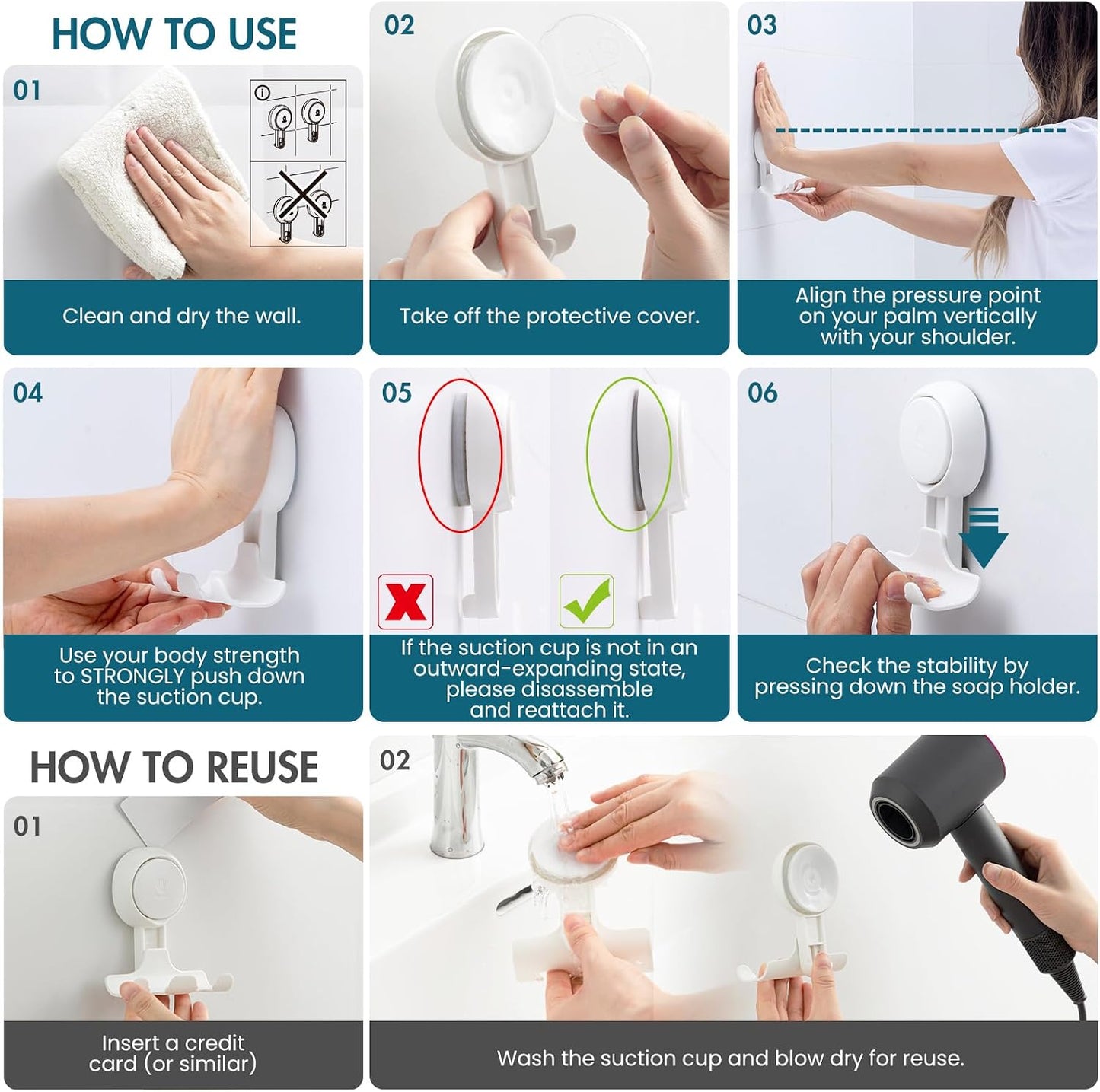 TAILI No Drill Powerful Suction Cup Razor Holder for Shower 2 Pack, Black | Waterproof, Towel, Loofah, Shaver Holder for Shower Wall, Powerful Suction Cup Hooks for Bathroom, Easy to Install and Reuse