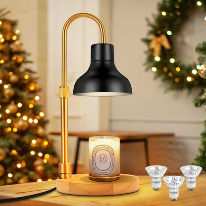 Candle Warmer Lamp Dimmable with Timer and 3 Bulbs, Adjustable Height & Brightness, Electric Candle Wax Warmer for Jar Candles, House Warming Gifts New Home Decor (Black)