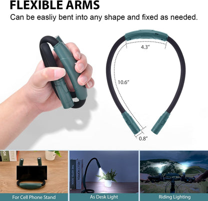 LUXJET Neck Reading Light & Book Light for Reading in Bed - Hands Free, 3 Colors & 6 Brightness Levels, 360° Flexible Arms, 80-Hour Rechargeable - Reading, Knitting, Camping, Repairing
