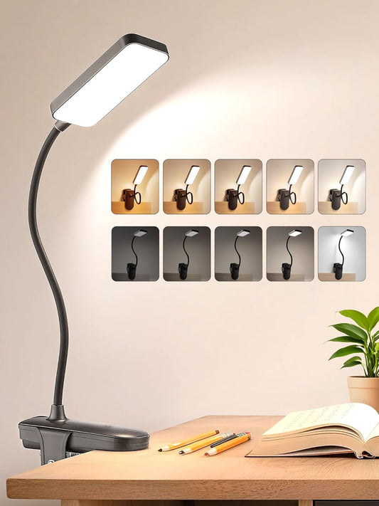 Clip on Light,45 Lighting Modes Rechargeable Desk Lamp with Clamp | 4000mAh Battery Operated Lamp,450 lm 48 LED Desk Light,Wireless & Cordless Reading Light for Bed/Bedside Table/Headboard/Dorm