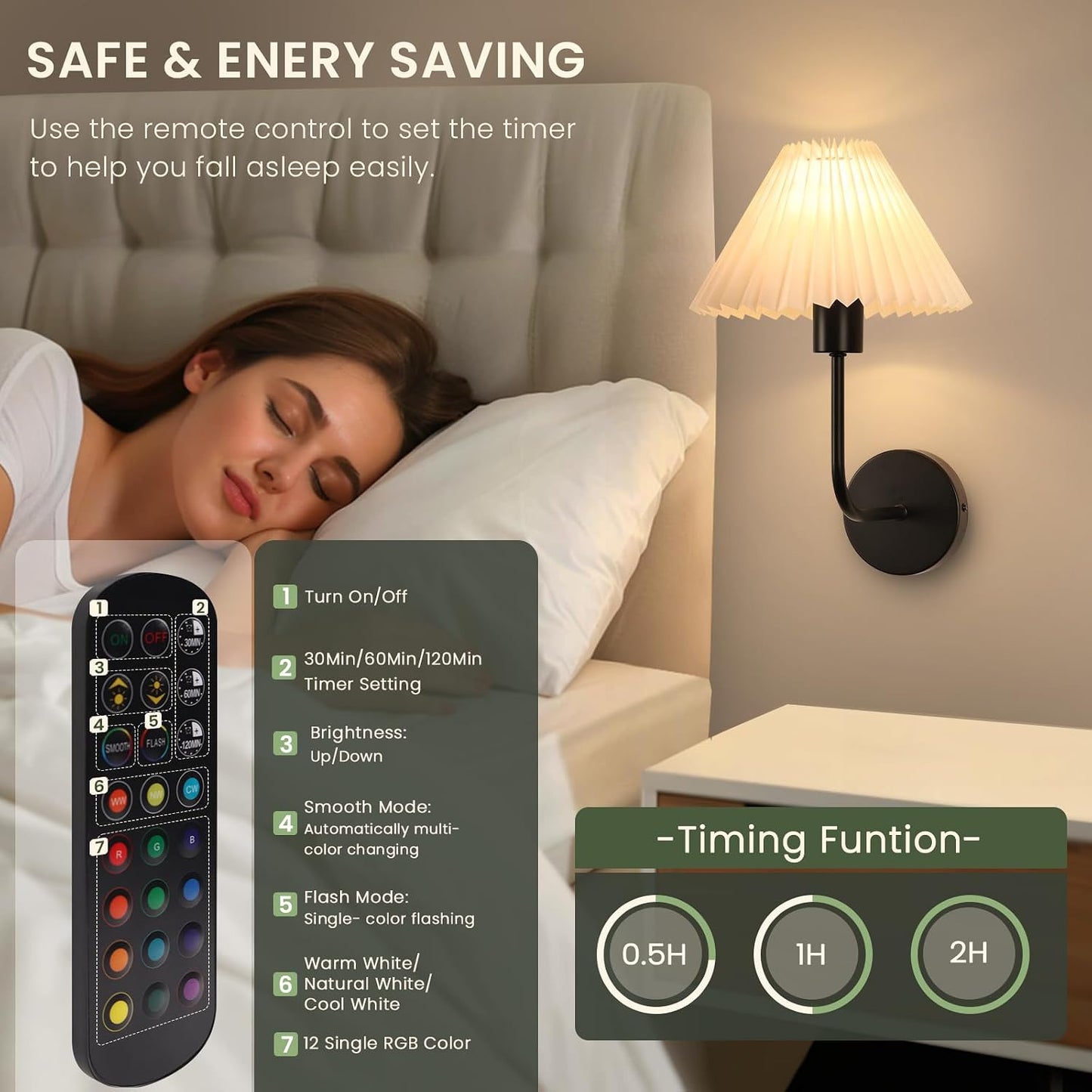 Rechargeable Battery Operated Wall Sconce Sets of 2, 15 Colors Wireless gooseneck Black Wall Lights Fixture with Dimmable Bulbs and Remote, Not Hardwired Wall Mounted Lamps for Bedroom Living Room