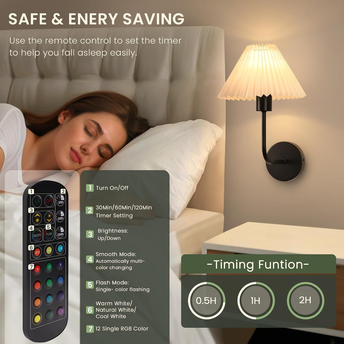 Rechargeable Battery Operated Wall Sconce Sets of 2, 15 Colors Wireless gooseneck Black Wall Lights Fixture with Dimmable Bulbs and Remote, Not Hardwired Wall Mounted Lamps for Bedroom Living Room