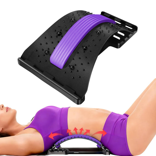 Back Stretcher - 4-Level Adjustable Lumbar Support Board & Back Cracker for Lower Back Pain Relief, Home Office Use (Purple)