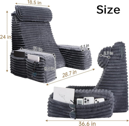 ENITYA 22" XL Back Pillow for Bed Sitting Up with Armrests & Big Pockets | Reading Pillow for Bed, Soft Back Support Chair, Ideal for Watching TV, Gaming, Nursing, Resting, Post Surgery, Dark Grey