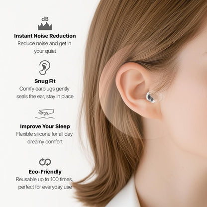 Ear Plugs for Sleeping 2 Pairs, Ultra-Comfy Reusable Small Earplugs for Sleep, Travel, Focus, Side Sleepers, Snoring - 27 dB Soundproof Noise Cancelling Silicone Hearing Protection