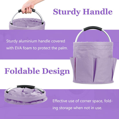 17L Cleaning Caddy with Handle and 6 Pockets, Foldable Cleaning Supply Caddy, Portable Shower Caddy in 600D Oxford Fabric, Multifunctional Storage Basket for Camping, Gardening, Black