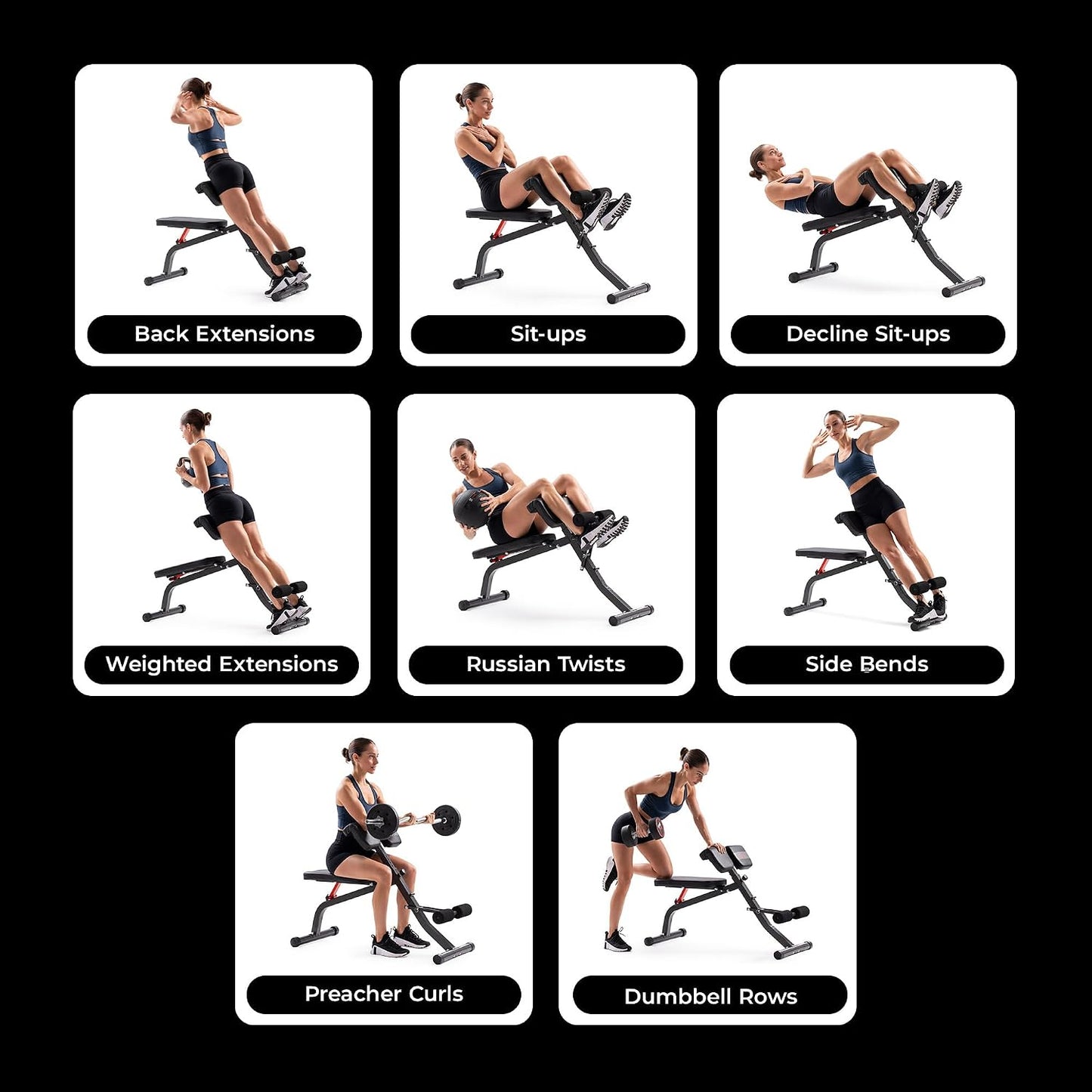 Sunny Health & Fitness Multi-Function Roman Chair | Adjustable Height, Folds Flat for Storage, Built in Dip Station, Targets Back, Abs & Core, Crunches & Back Extensions