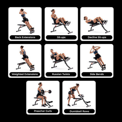 Sunny Health & Fitness Multi-Function Roman Chair | Adjustable Height, Folds Flat for Storage, Built in Dip Station, Targets Back, Abs & Core, Crunches & Back Extensions