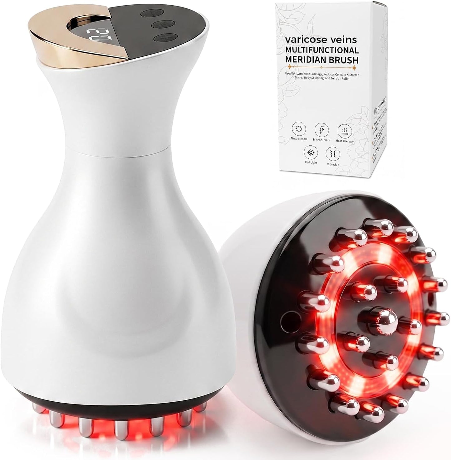 Leg Massager for Circulation and Pain Relief, Lymphatic Drainage & Varicose Veins Support - Calf, Foot & Knee Massager with SoothingPulse, Heat, Light & Vibration - White