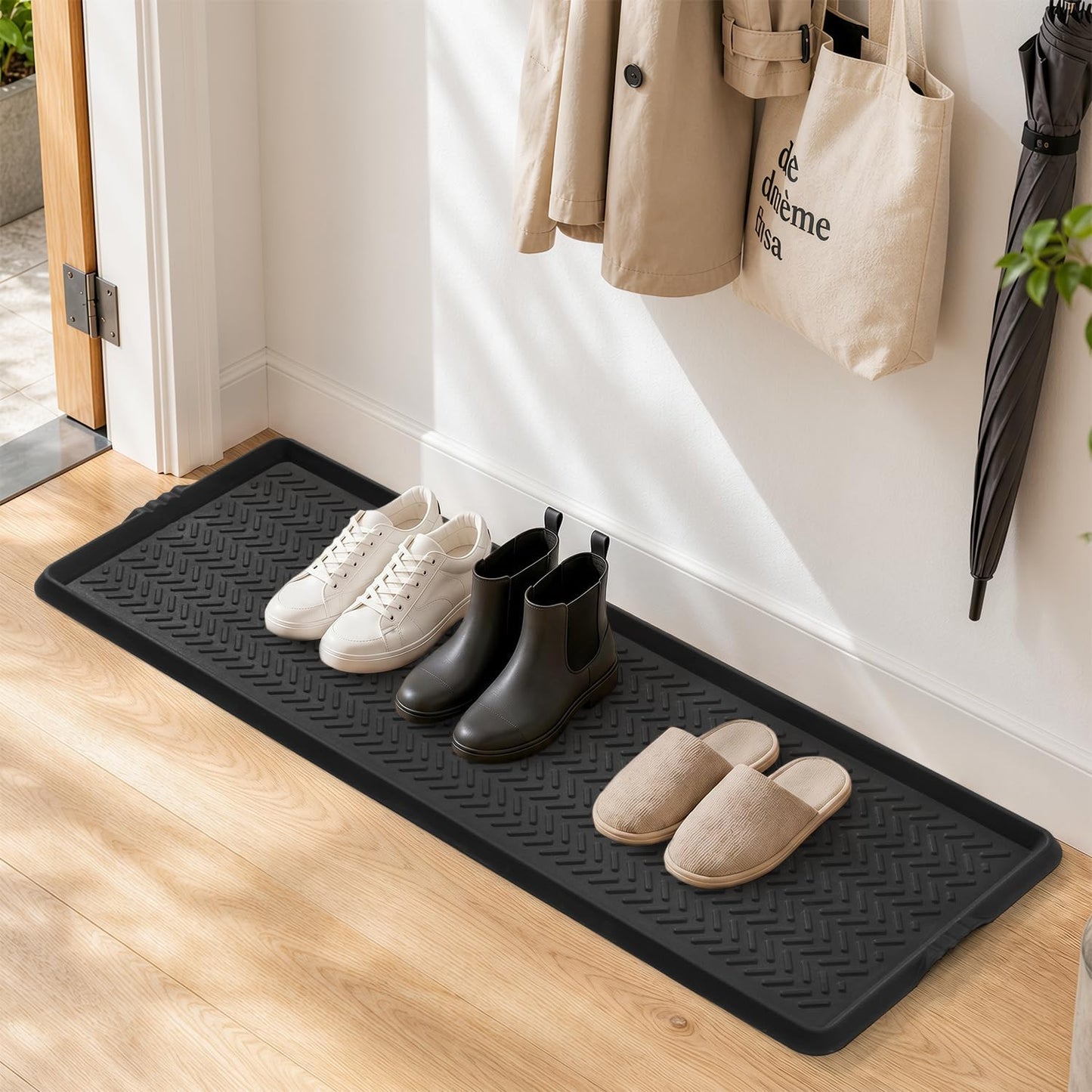 Tchdio Rubber Boot Tray for Entryway – Heavy Duty Shoe Mat, Mud and Snow Mat for Indoor/Outdoor Use – Boot Trays for Entryway, Shoe Tray for Entryway, 16 x 27.5 Inch Rubber Mat