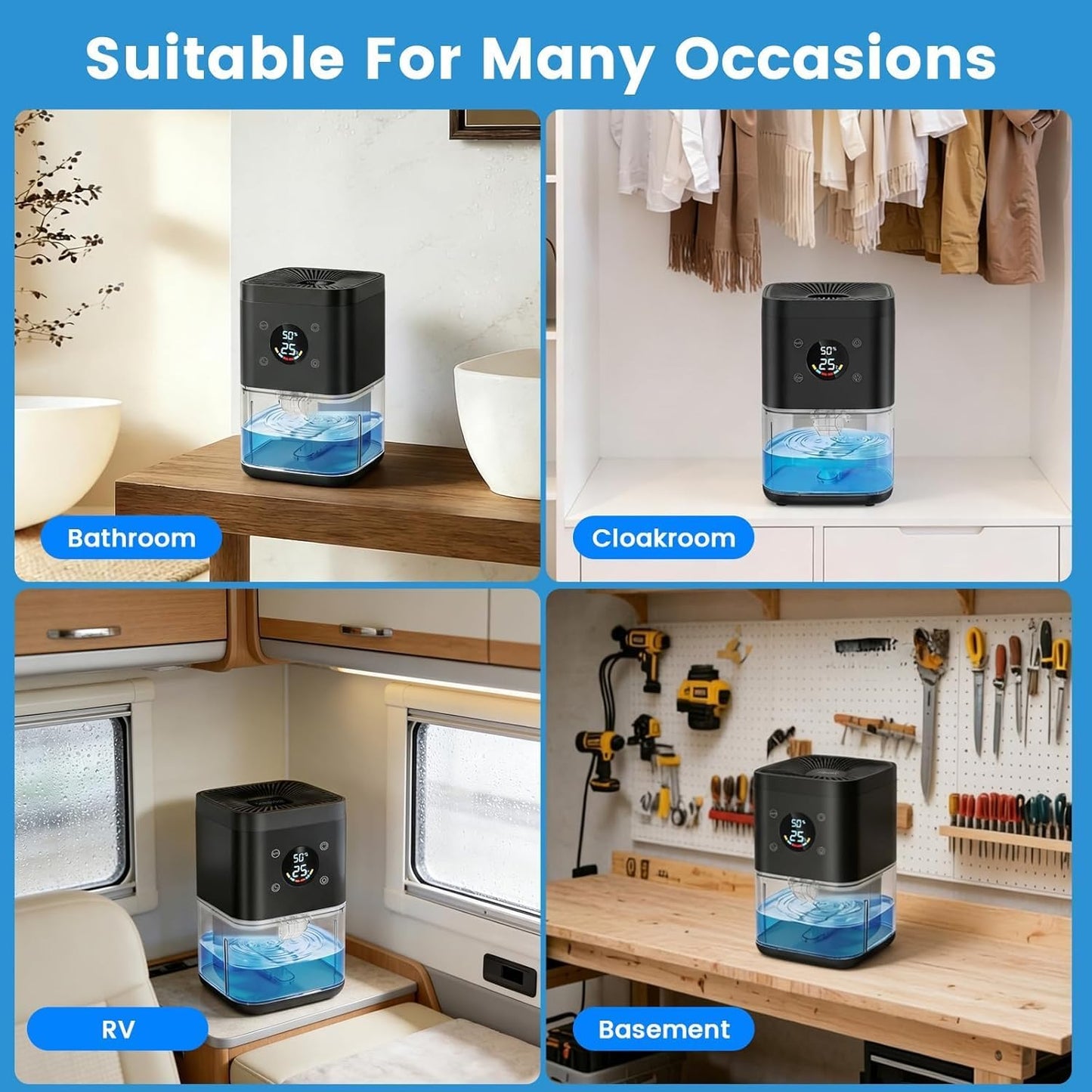 Small Dehumidifier for Bedroom – 63oz 35dB Quiet Auto Dehumidify (60/70%) & Continuous Mode for Bathroom Closet RV, Auto Defrost & Auto Shut-Off, 7-Color Flowing Night Light & Timer, Portable – White