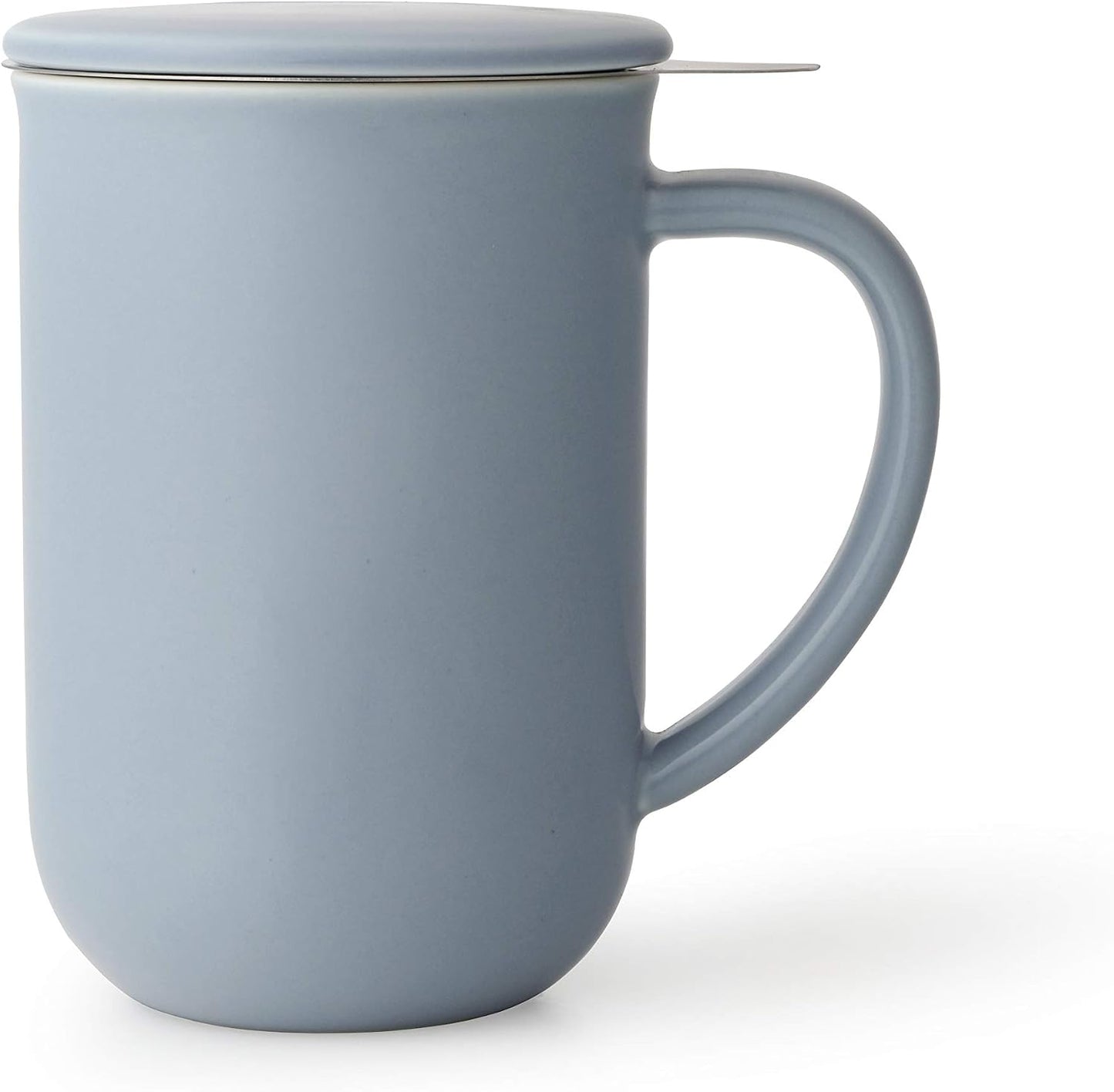VIVA Minima Balance Porcelain Tea Cup with Infuser and Lid, Dishwasher Safe Stainless Steel Tea Infuser Mug for Loose Leaf Tea Brewing, 17 oz / 500 ml - Hazy Blue