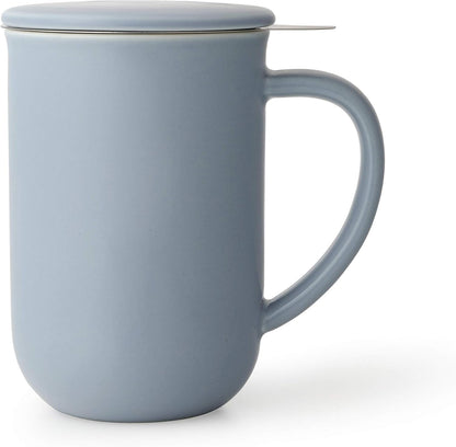 VIVA Minima Balance Porcelain Tea Cup with Infuser and Lid, Dishwasher Safe Stainless Steel Tea Infuser Mug for Loose Leaf Tea Brewing, 17 oz / 500 ml - Hazy Blue