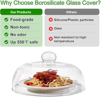 12 Inch Borosilicate Glass Light Microwave Splatter Cover for Food | All Glass Tall Splatter Guard Microwave Plate Serving Dish Covers Lid with Handle for Heating Food