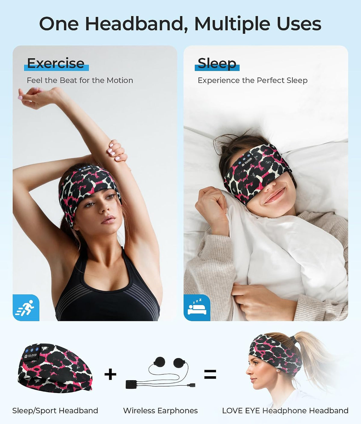 LOVE EYE Wireless Bluetooth 5.4 Sleep Headband Headphones for Side Sleeper
