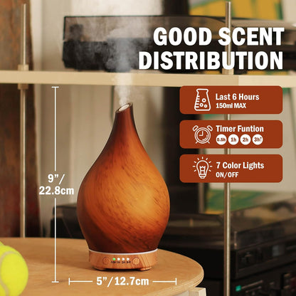 Porseme Oil Diffuser 3D Glass Aromatherapy Ultrasonic Humidifier, Air Refresh Auto Shut-Off, Timer Setting, BPA Free for Home Hotel Yoga Leisure SPA Gift 150ml Last 6H - Colors A