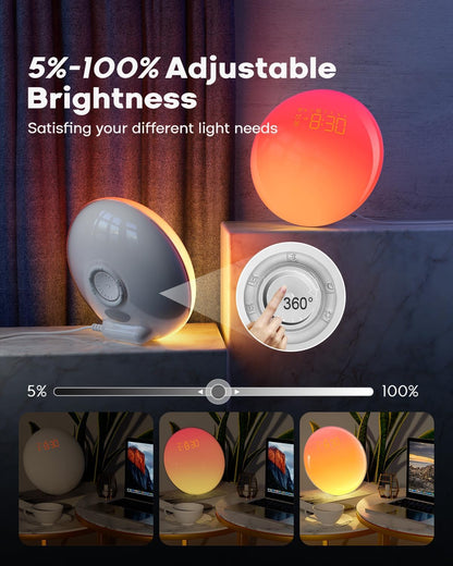 Dekala Smart Sunrise Alarm Clock with App Control& Bluetooth Speaker, Wake up Light Sunlight Sunset Lamp, White Noise Sound Machine, Night Light for Bedrooms, Alarms for Heavy Sleepers Kids & Adults