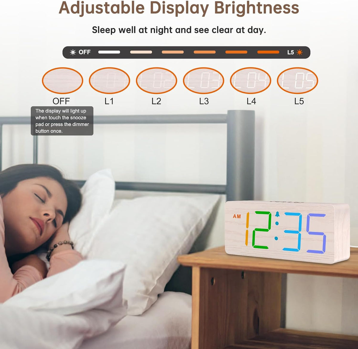 DreamSky Wooden Digital Alarm Clock for Bedroom with Large Numbers