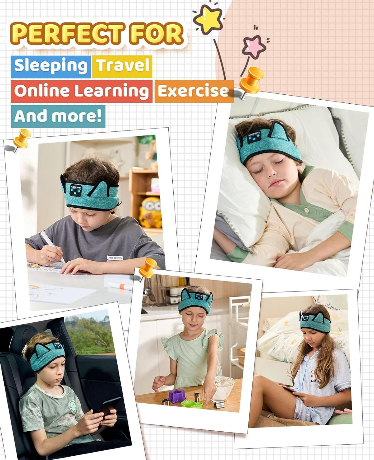 KIDSBAND Kids Bluetooth Headphones, Sleep Headband [Wireless & Wired Playback 2in1] Foldable Headphones for School/Travel/Tablet/Sleep