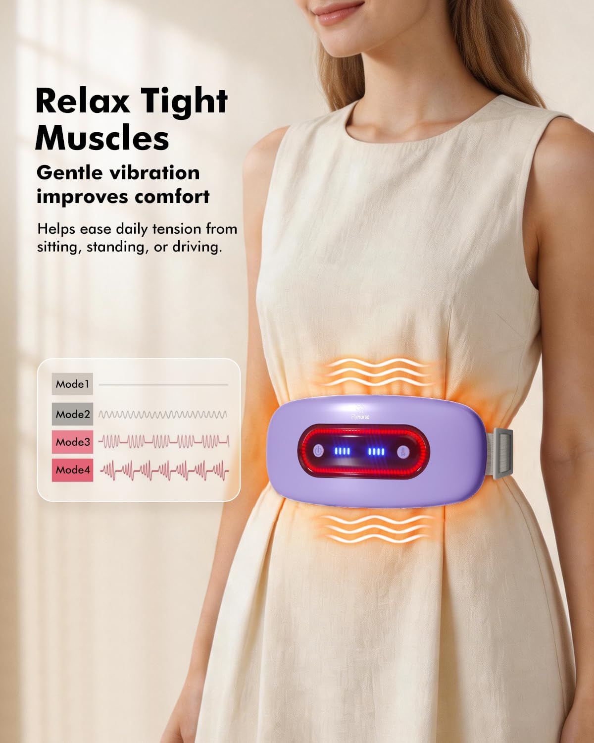 Portable Cordless Menstrual Heating Pad with 4 Heat Levels and 4 Massage Modes,Electric, Fast Large Heating Belly Wrap Belt (Black)