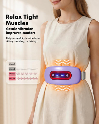 Portable Cordless Menstrual Heating Pad with 4 Heat Levels and 4 Massage Modes,Electric, Fast Large Heating Belly Wrap Belt (Black)