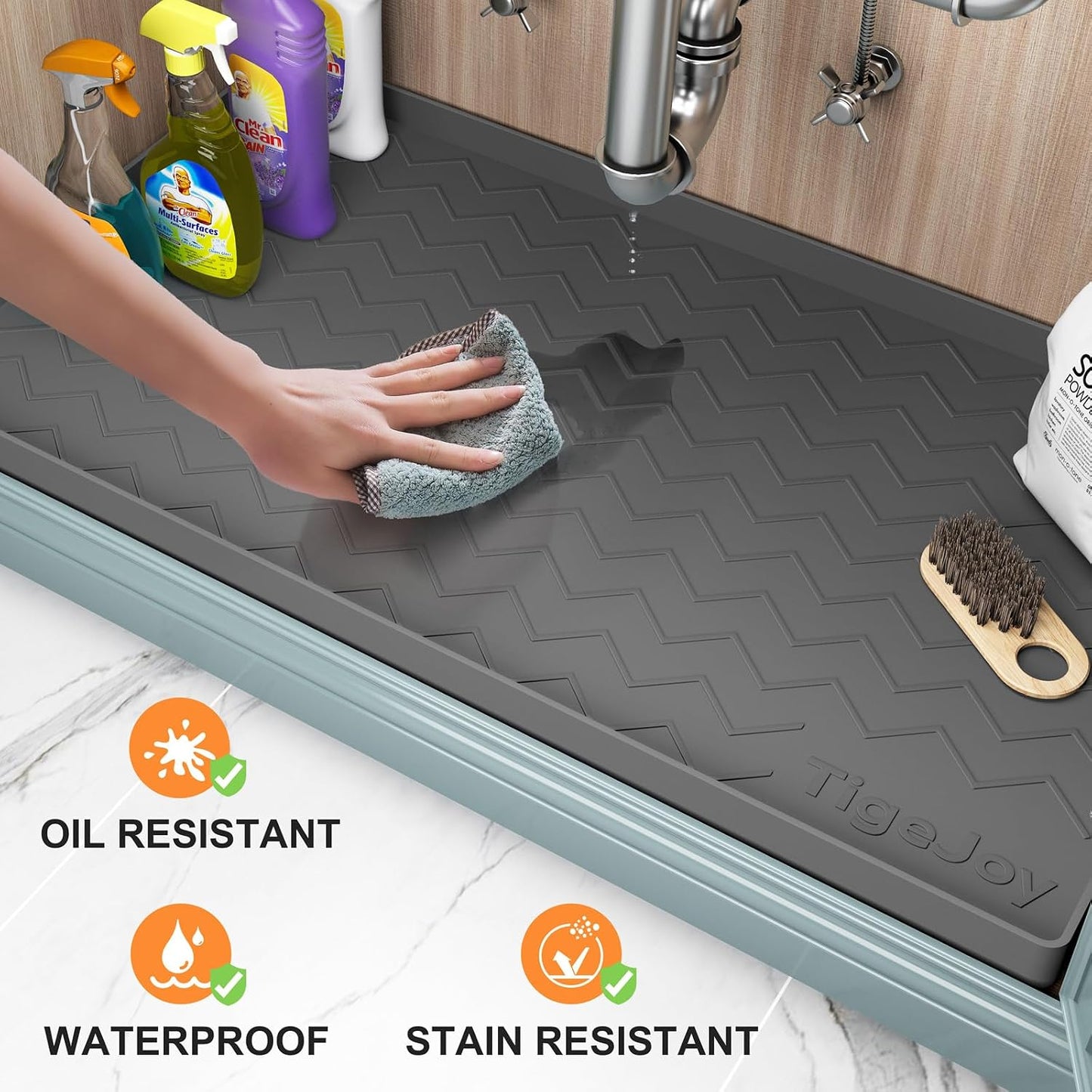 TigeJoy Under Sink Mats for Kitchen Waterproof 34" x 22", Cabinet Liner | Leak-Proof Silicone Mat Sink Protector, Kitchen Essentials Organizer and Storage,Boot or Shoe Tray, Pet Feeding Mat