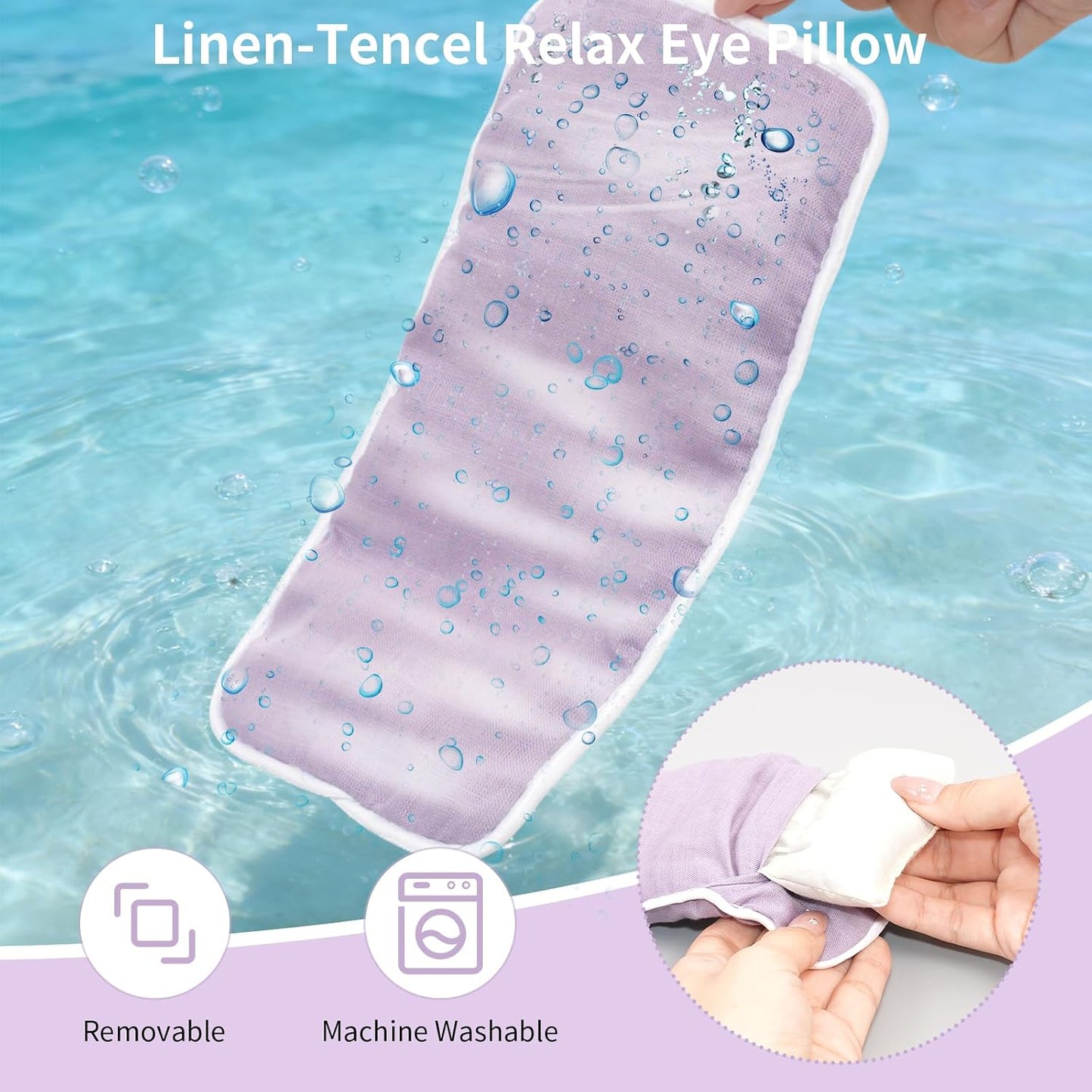 Lavender Weighted Eye Pillow with Washable Linen Cover | 100% Natural Flaxseed Microwavable Moist Heat & Cooling Ice Compress Mask for Dry Eyes, Stress Relief, Puffy Eyes, Yoga Gift