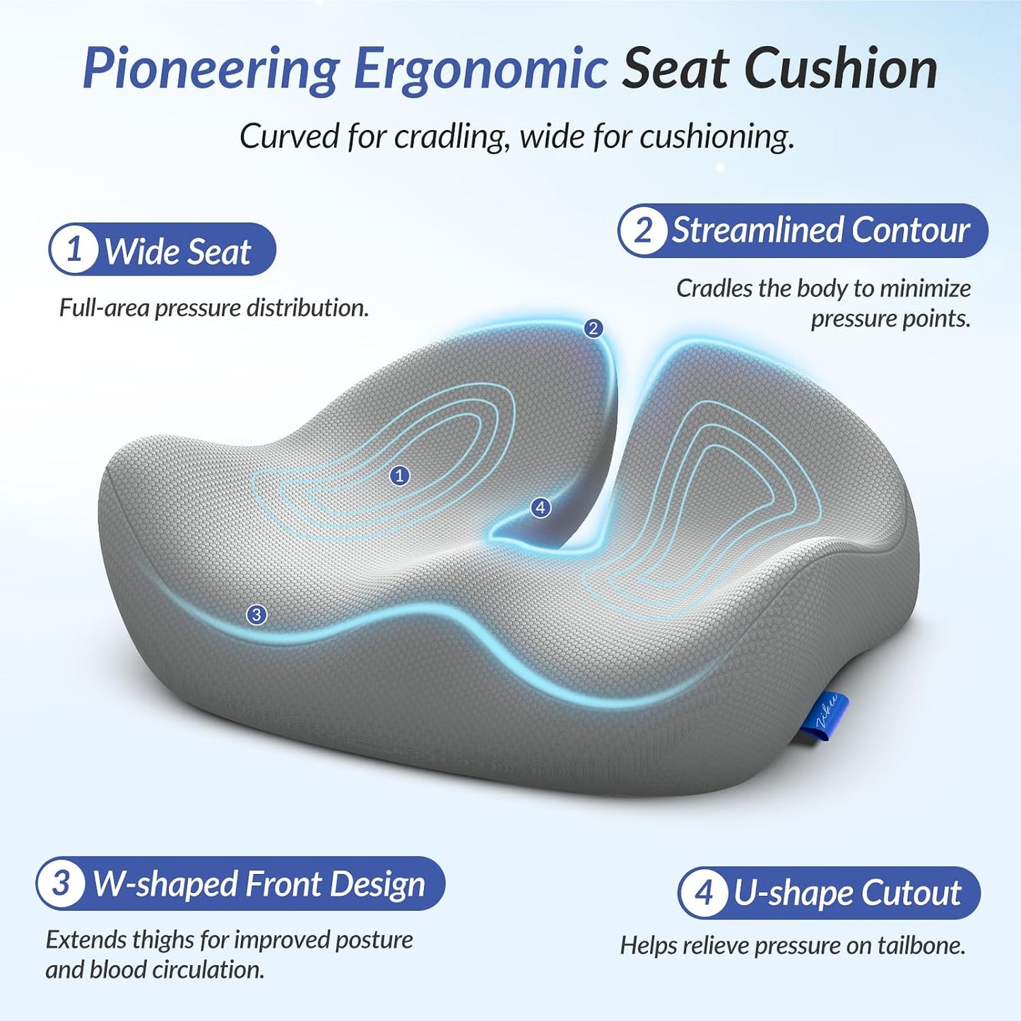 ZIKEE Contoured Ergonomic Seat Cushion for Effective Pain Relief, Non-Slip | Office Chair Cushion for Sciatica, Back, Tailbone Pain Relief, High-Density Memory Foam Car Seat Cushion for Sitting Comfort